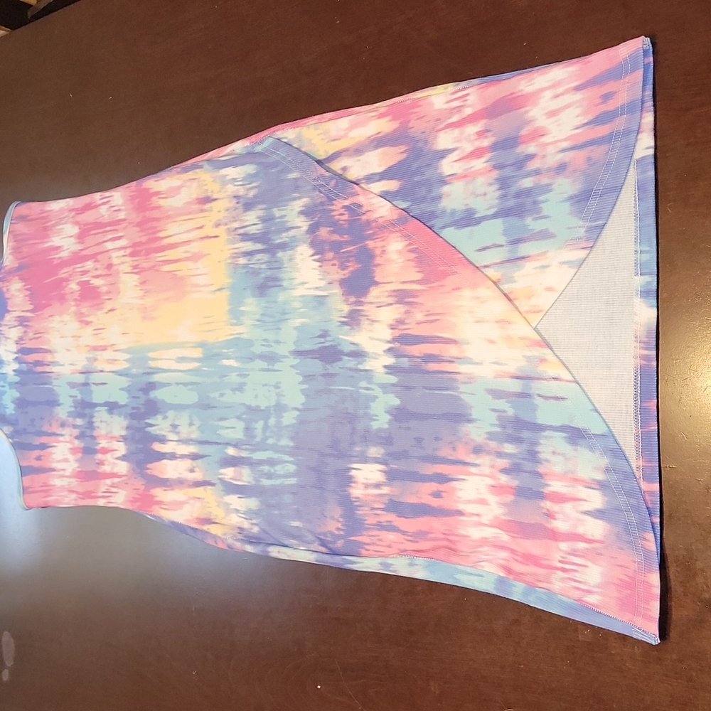 Spring Pastel Tie-Dye Racerback Muscle Maxi Dress With Crosses Front Hem Size 2X - Picture 4 of 13